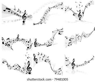 Musical Designs Sets With Elements From Music Staff , Treble Clef And Notes. Vector Illustration.