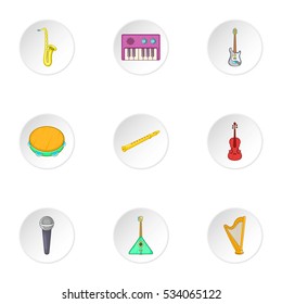Musical device icons set. Cartoon illustration of 9 musical device vector icons for web