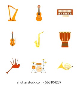 Musical device icons set. Flat illustration of 9 musical device vector icons for web