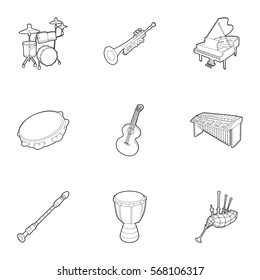 Musical device icons set. Outline illustration of 9 musical device vector icons for web