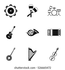 Musical device icons set. Simple illustration of 9 musical device vector icons for web