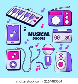 Musical doodle element set with Hand drawn outline style