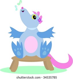 Musical Dragon on a Stool Vector