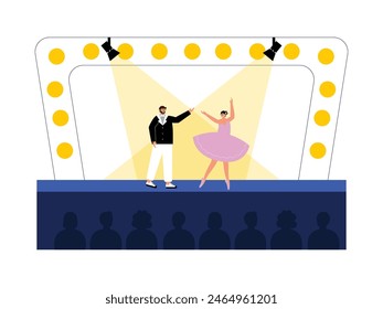 Musikdrama von Schauspielern mit Ballerina, die die Erzählung adaptieren, Theater-Vektorillustration.