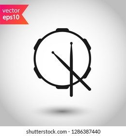 Musical drum icon vector. Drumstick sign. EPS 10 flat symbol design