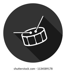 Musical drum icon vector. Gray background with shadow. Drumstick icon. Flat sign.