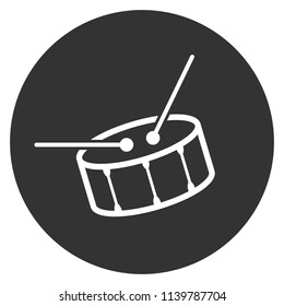 Musical drum icon vector. Gray background. Drumstick icon. Flat sign.