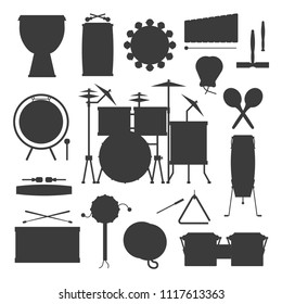 Musical drum silhouette wood rhythm music instrument series percussion musician performance vector illustration