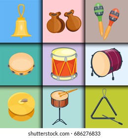 Musical drum wood rhythm music instrument series set of percussion vector illustration