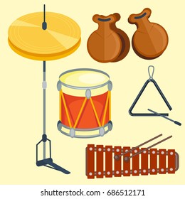 Musical drum wood rhythm music instrument series set of percussion vector illustration