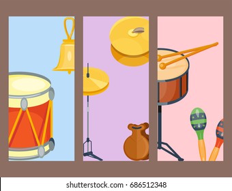 Musical drum wood rhythm music instrument series set of percussion vector illustration