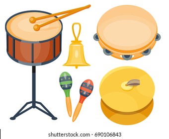 Musical drum wood rhythm music instrument series set of percussion vector illustration