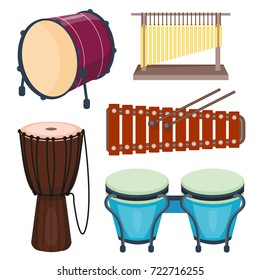 Musical drum wood rhythm music instrument series set of percussion vector illustration