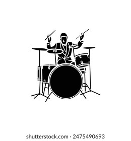 Musical drums set playing a silhouette man vector 