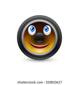 Musical dynamics with smiling face isolated on white background