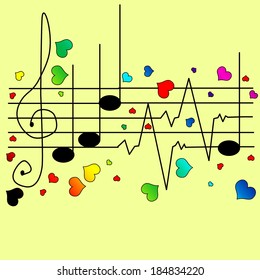 Musical ekg with different hearts vector illustration