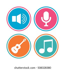 Musical elements icon. Microphone, Sound speaker.