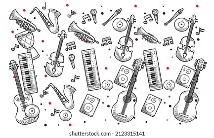 musical elements set background. watercolor musical elements. musical elements set