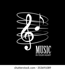 Musical Elements. White Music Staff with Treble Clef & Notes Isolated on Black. Vector Illustration.