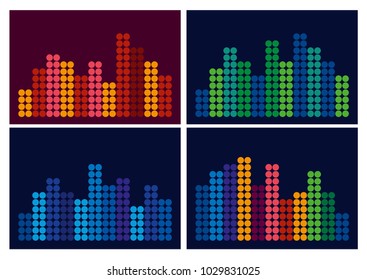 A musical equalizer from small circles. Set. Different color combinations. Vector