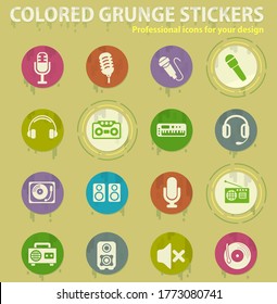 musical equipment colored grunge icons with sweats glue for design web and mobile applications