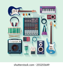 Musical equipment. Flat design.