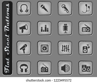 musical equipment vector web icons on the flat steel buttons