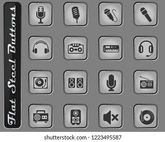 musical equipment vector web icons on the flat steel buttons