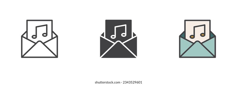Musical event invitation different style icon set. Line, glyph and filled outline colorful version, outline and filled vector sign. Symbol, logo illustration. Vector graphics