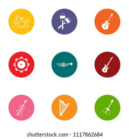 Musical experience icons set. Flat set of 9 musical experience vector icons for web isolated on white background