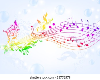 musical fantasy theme with bright rainbow notes and air bubble background, EPS10