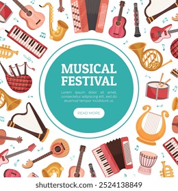 Musical Festival Banner Design with Instrument Vector Template
