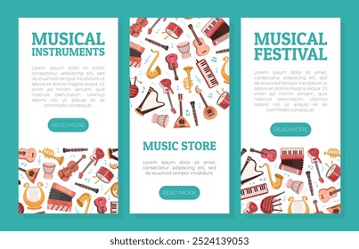 Musical Festival Banner Design with Instrument Vector Template