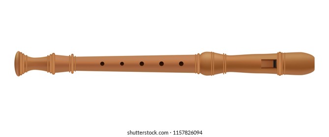 Musical flute of wood mockup. Realistic illustration of musical flute of wood vector mockup for web design isolated on white background