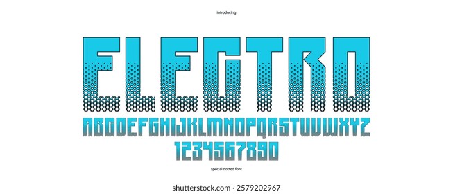 Musical font for electronic techno and trance music titles and logos and band or DJ names, vector typeface in a style of electronic music, modern display typography.