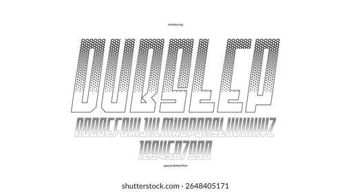 Fonte musical para os títulos eletrônicos de techno e trance e logotipos e nomes de banda ou DJ, tipo vetorial itálico em um estilo de música eletrônica, tipografia de exibição moderna.