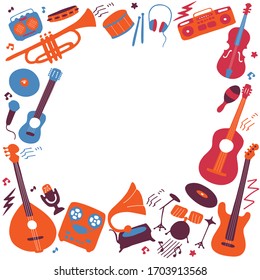 Musical frame. Hand drawn musical icon set. Vector