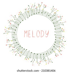 Marco musical con notas y flores para la carta