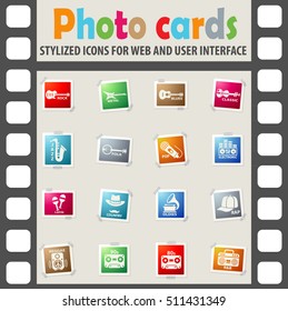 musical genre web icons on color photo cards for user interface