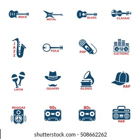 musical genre web icons for user interface design