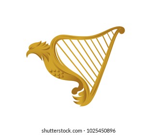 Musical Gold Eagle Harp Logo In White Isolated Background