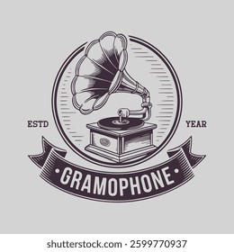 Musical gramophone vintage logo design.