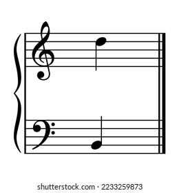 Musical grand staff template with treble and bass clefs and notes example.