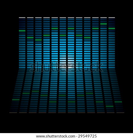 Musical graph with glowing lights and reflection in black background