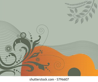 A musical grunge background with an acoustic guitar and space for text
