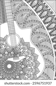 Musical Guitar Coloring Page For Adult Vector