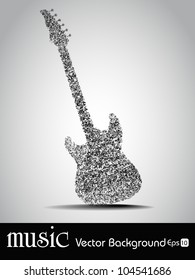 Musical guitar decorated with floral and musical notes with copy space isolated on white background, EPS 10. can be use as flyer, banner or posters for musical events.