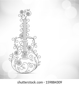 Musical guitar decorated with floral and musical notes, can be use as flyer, banner or posters for musical events. 