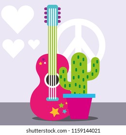 musical guitar potted cactus peace and love free spirit