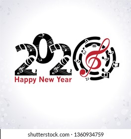 Musical Happy New Year background with notes 2020